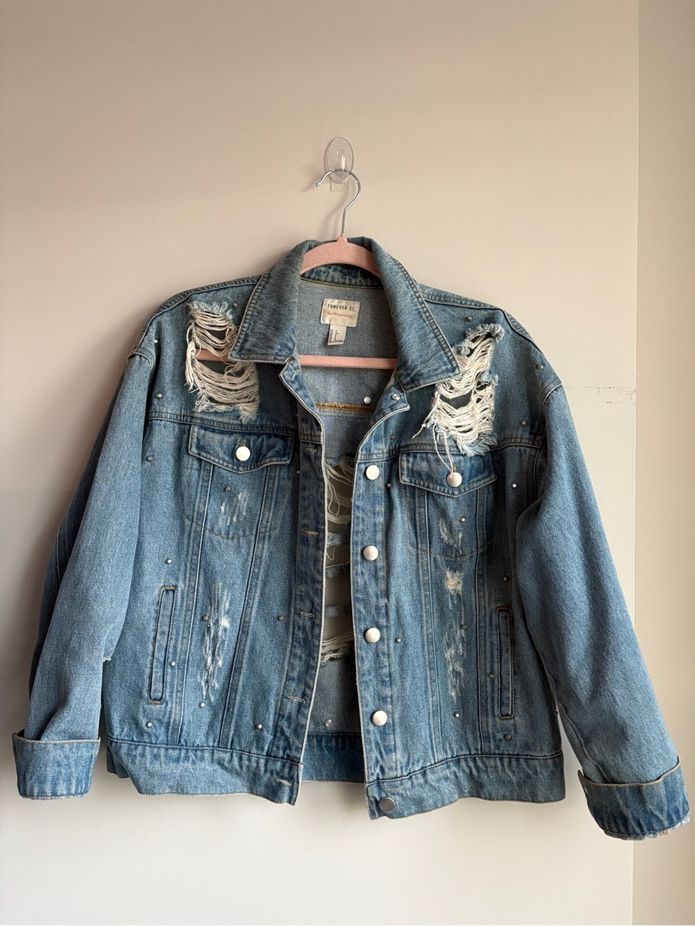 Forever 21 Light Blue Denim Jacket with Silver Stud Details